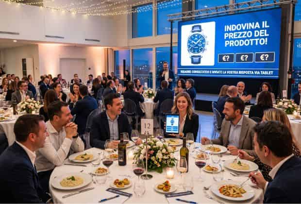 Colleghi che indovinano il prezzo di un orologio durante la cena aziendale centra il prezzo