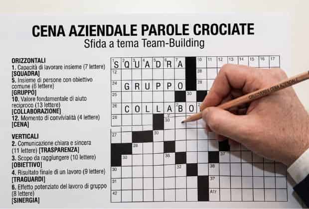 Foglio con esempio cruciverba di una cena aziendale parole crociate
