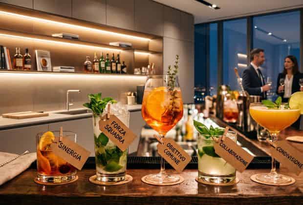Cocktail preparati durante una cena aziendale concorso barman