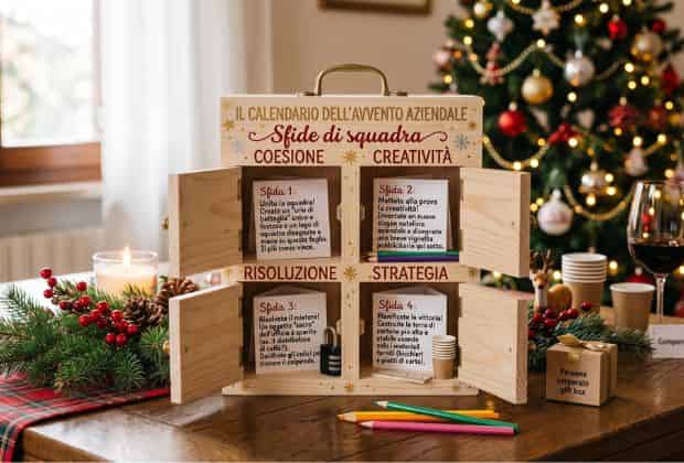 Calendario dell'avvento durante la cena aziendale di natale