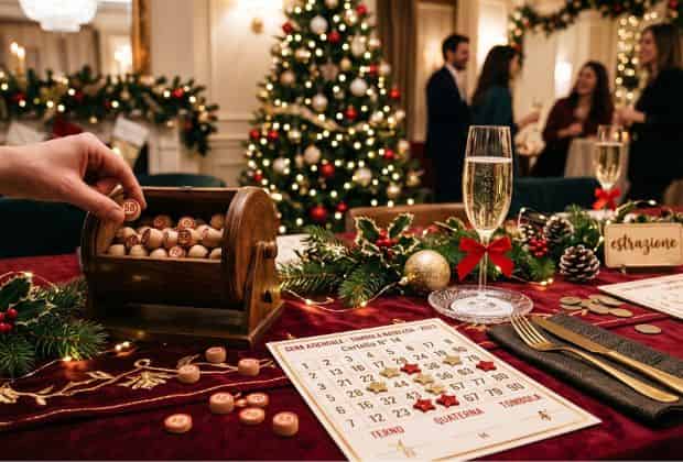 Tabellone e cartelle della tombola natalizia aziendale